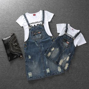 Familie Kijk Meisjes Jurk Denim Moeder en Dochter Jurk Bijpassende Moeder Dochter Kleding Mama En Me Clothes Plus Size LJ201111