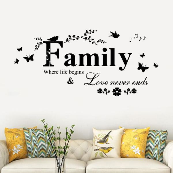 Famille amour jamais fin citation vinyle mur décalcomanie mur lettrage Art mots autocollant mural décor à la maison mariage décoration salon 801