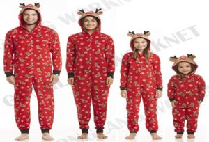 Famille correspondant pyjamas de Noël barboteuse combinaison femmes hommes bébé enfants rouge imprimé vêtements de nuit de noël vêtements de nuit à capuche fermeture éclair tenues 9079403
