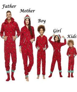 Familie matching kerstpyjama's romper jumpsuit vrouwen mannen baby kinderen rode print kerstslaapmis nachtkleding ritssluiting outfits 2106353642