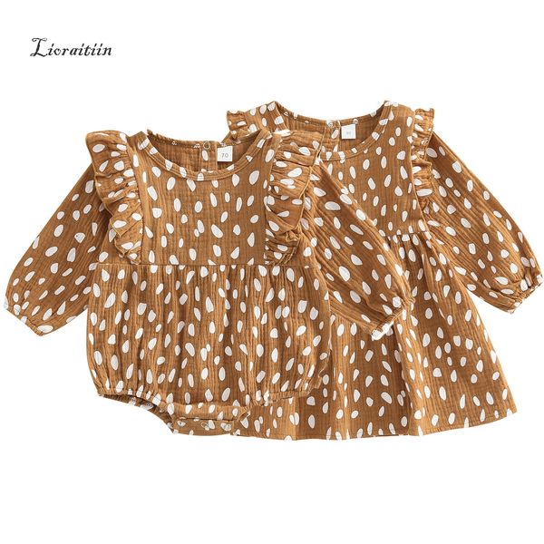 Tenues assorties pour la famille -07-19 Lioraitiin 0-6 ans Toddler Baby Girl Casual Dress Irrégulier Dot Print Ruffle Long Sleeve Round Neck Loose Cute Dress 230412