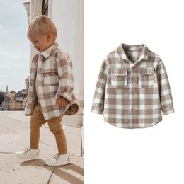 Tenues assorties pour la famille -11-12 Lioraitiin 2-7 ans Automne Causal Bébé Garçons Fille Chemise à Revers Tenues Manches Longues Plaid Imprimé Veste à Boutonnage Simple 231129