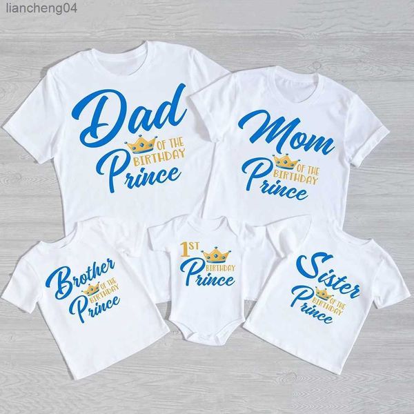 Tenues assorties pour la famille 1er anniversaire Prince Vêtements assortis pour la famille T-shirts Fête d'anniversaire pour garçons Papa Maman Sis Bro et moi Tenue de famille T-shirts Tops