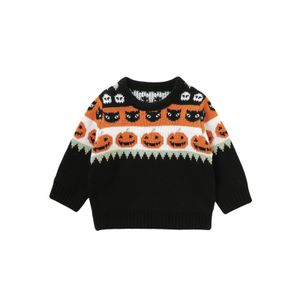 Famille correspondant tenues 2023 03Y enfant en bas âge bébé Halloween pull dessin animé chat citrouille imprimer Oneck manches longues tricoté hauts pulls hiver automne vêtements 230726