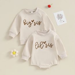 Tenues assorties à la famille 2023 08 15 Lioraitiin0 18M Sister Romper Lettre Imprimer Manches longues Col rond Sweat-shirt Enfant Vêtements d'automne 231030