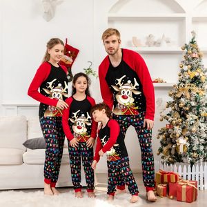 Bijpassende outfits voor gezinnen 2023 Kerstpyjama voor lange mouwen Hertenprint Raglantops Lichtslingers Broeken 2-delige set Huiskleding 231121