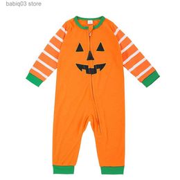 Familie bijpassende outfits 2023 nieuwe Halloween familie bijpassende kledingset Pompoenprint Zachte pyjama Ouder-kind 2-delige pyjama Baby Romper Family Look T230921