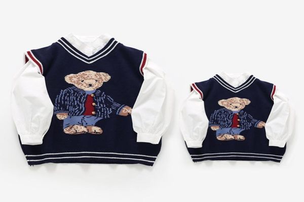 Famille correspondant tenues automne parent enfant gilet pull pour enfants ours haut en tricot papa maman et fils fille noël tricoté cardigan1114382