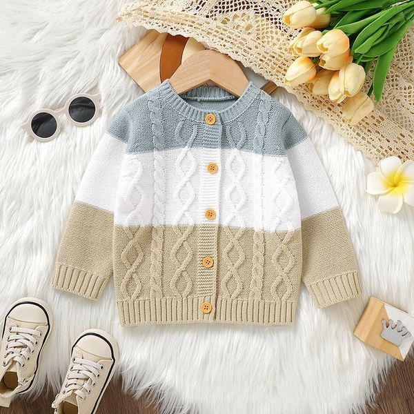 Famille correspondant tenues automne hiver garçon bébé tricot cardigan pull torsadé fille enfants mode tricot décontracté hauts manteau enfant rayé tricoté vestes 230726