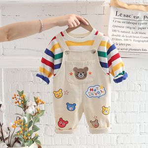 Familie Matching Outfits Baby Boys Tracksuit Kinderen Lange mouw Regenboog T -shirt Bib broek Overalls 2pcs Set Kinderen Kleding Infant Sport Formeel pak 230506