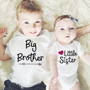 Familie Matching Outfits Big Brother Little Sister Cleren Baby Meisjes Korte mouw Peuter Bodysuit Casual T -shirt Tops Kid Shirt 230518