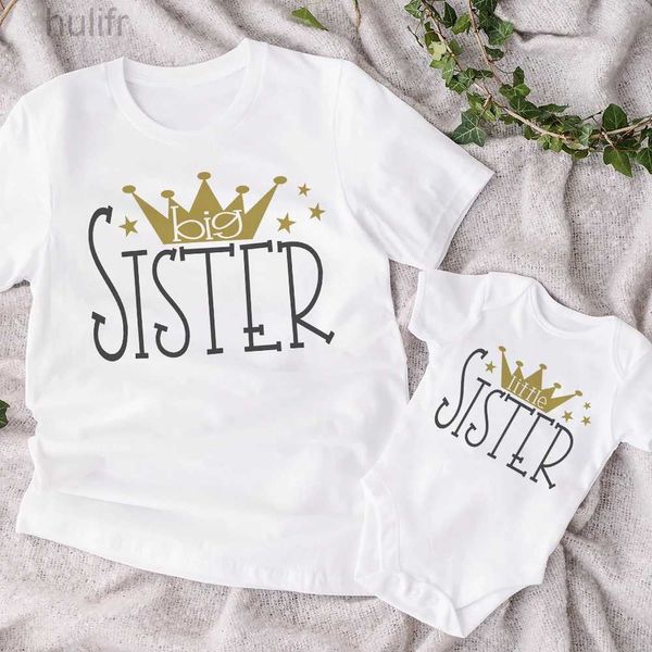 Famille Matching Tenues Big Sister Little Sister Family Matching Vêtements Couronne T-shirt Imprimé T-shirt Baby Toddler Raiper Kids Tee Tops Tops Tops Tenues D240507