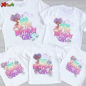 Bijpassende familie-outfits Verjaardag meisje T-shirt Familie witte shirts Zeemeermin PAPA MOEDER Kinderen Meisjeskleding Kinderkleding Bijpassende moeder-dochterkleding 231113