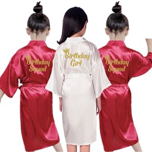 Familie matching outfits verjaardaggirl gewaden kinderen satijnen gewaden kinderen bloemen meisje cadeau logeerover roze kimono jurk team meisjes verjaardagsploeg gewaden 230421