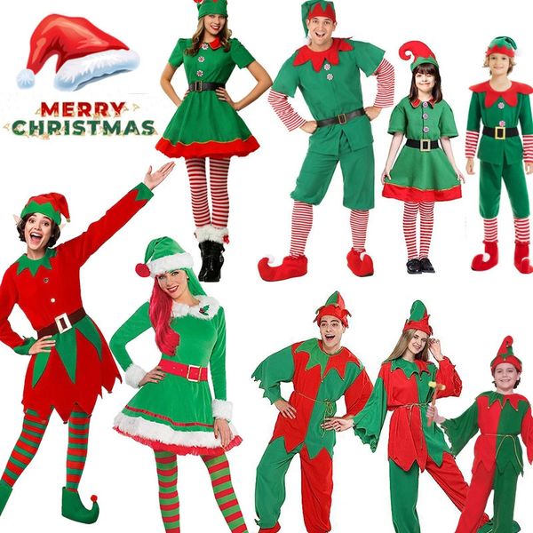 Trajes a juego de la familia Niños Niñas Navidad Disfraz de elfo verde Navidad Vestido de Papá Noel para hombres Mujeres Conjuntos de fiesta de cosplay 231113