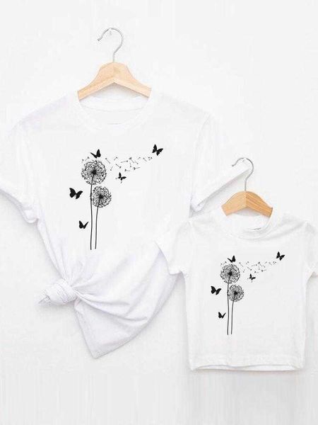 Trajes a juego para la familia Camiseta con estampado de planta de diente de león de mariposa Camiseta Trajes a juego para la familia Mujer Niño Niño Verano Mamá Mamá Ropa para madre Ropa