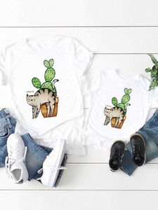 Famille correspondant tenues chat Cactus plante femmes enfant enfant été maman maman fille garçon mère T-shirt T-shirt vêtements vêtements famille correspondant tenues