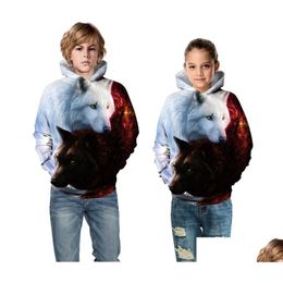 Famille Matching Tenues Enfants Vêtements Big Kids Fall / Hiver Nouvel Fox Digital Imprimé Pull Hooded Boys and Girls Vestes Drop Deved DhgrQ