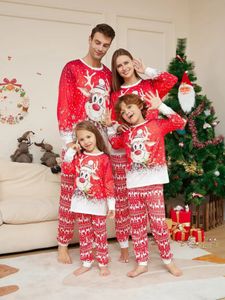 Famille correspondant tenues noël dessin animé mignon cerf Patterm adultes enfants bébé chien pyjamas ensemble pyjama doux Look 231109