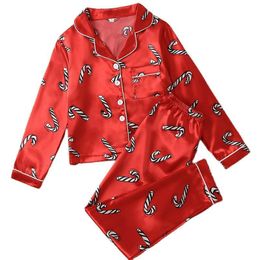 Famille correspondant tenues vêtements de noël ensemble parentenfant automne solide rayure satin imitation soie pyjamas mère enfants 2023 230619