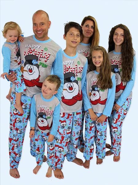 Famille correspondant tenues noël papa maman fille fils vêtements de nuit 2023 hauts pantalons bonhomme de neige pyjamas ensembles 231129