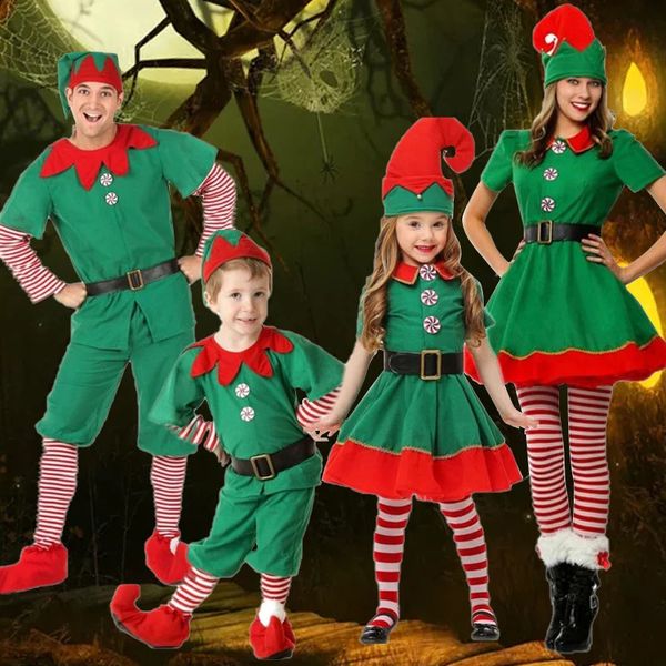 Tenues assorties à la famille Costume d'elfe de Noël Garçons Filles Tenue de jeu de rôle Vêtements de fête du Père Noël pour enfants Hommes Femmes Parent Enfant Vêtements 231118