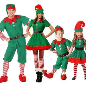 Tenues assorties pour la famille Vêtements assortis pour la famille de Noël Ensemble de vêtements elfe pour garçons et filles Adulte vert rouge haut de fête pantalon chapeau ceinture ensemble vêtements de jeu de rôle 231116