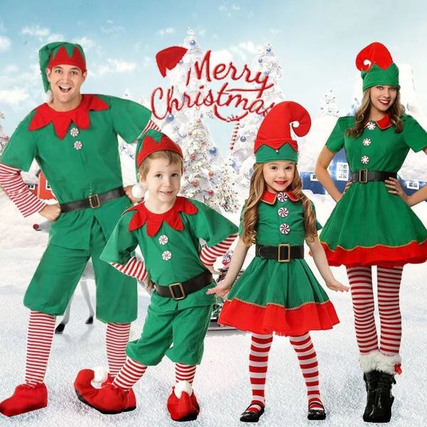 Trajes a juego para la familia Trajes a juego para la familia navideña Elfo verde Papá Noel Disfraces Medias Conjuntos de zapatos para el año Navidad Looks familiares Ropa 231130