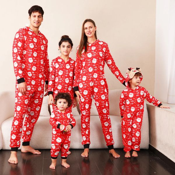 Famille correspondant tenues cadeau de Noël pyjamas mignon cerf oreille combinaison à capuche mère père enfants bébé tenue barboteuses look de noël 231129