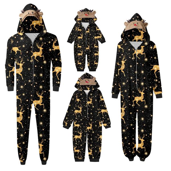 Trajes a juego de la familia Pijamas de Navidad Pjs Set Lindo Ciervo Oreja con capucha Mameluco Adulto Madre Padre Niños Bebé Traje Navidad Look 231218