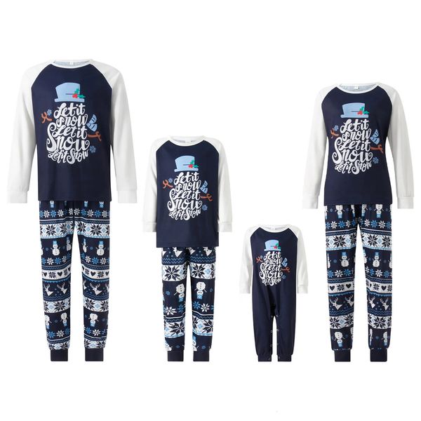 Famille correspondant tenues pyjamas de Noël bébé barboteuse lettre imprimer hauts à manches longues rayé flocon de neige bonhomme de neige pantalon loungewear 231129