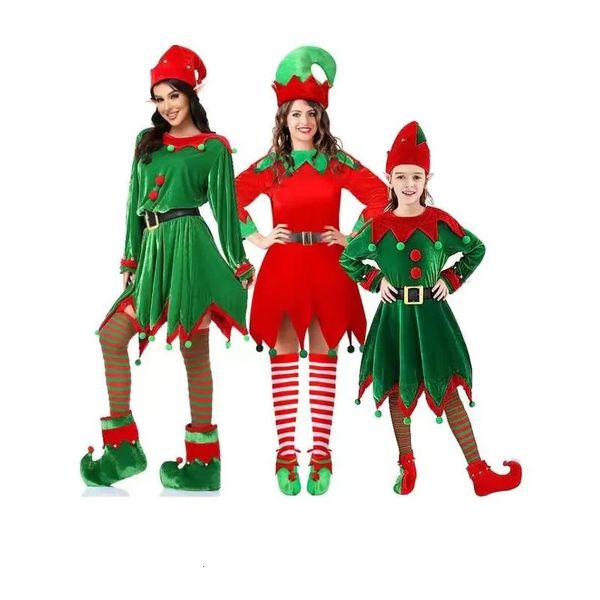 Famille correspondant tenues Noël Parent Enfant Costumes Mignon Rouge Vert Elfe Portant Un Chapeau Jeu De Rôle Enfants Adulte Style 231027