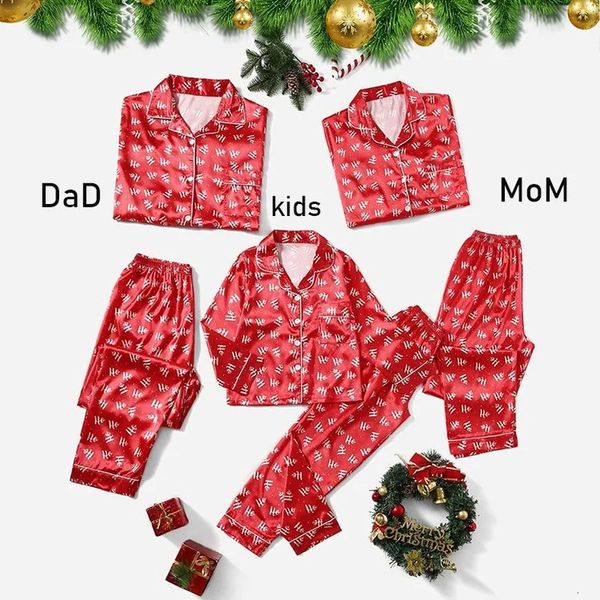 Famille correspondant tenues noël Pijamas tenue soie décontracté parent enfant porter automne Satin pyjamas ensemble papa maman et moi maison vêtements costume 231129