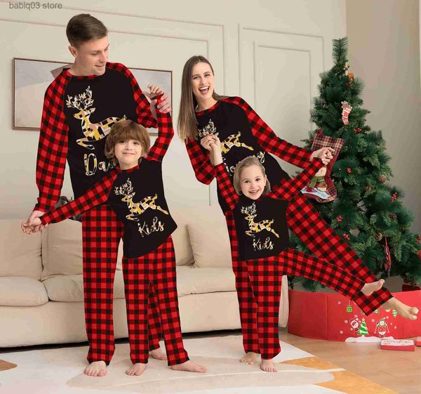 Tenues assorties pour la famille Pyjamas de Noël Ensemble de vêtements assortis pour la famille Cerf Plaid Noir Rouge Pyjamas de Noël Couples Bébé Enfants Mère Père Papa Fille 2023 T230921