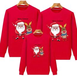 Familie Bijpassende Outfits Kerst Rode Hoodies Top Kinderen Ouder Warm Indoor Outdoor Lange Mouw Trui Cartoon Kostuum Lid 231218