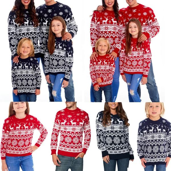 Famille correspondant tenues pull de Noël hiver flocon de neige imprimé chaud à manches longues col rond pulls tricotés hauts tenue parent enfant 231214