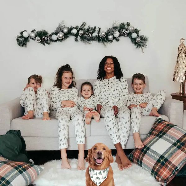 Famille correspondant tenues arbre de Noël imprimé pyjamas vêtements ensemble noël chien adulte père mère enfants look papa maman fille fils pyjamas 231128