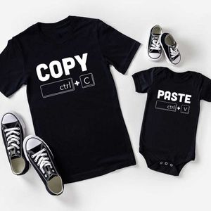 Tenues assorties pour la famille, copier-coller, tenues amusantes pour la famille, vêtements à manches courtes, en coton, père, mère, fille, fils, look familial, t-shirts, barboteuses pour bébé