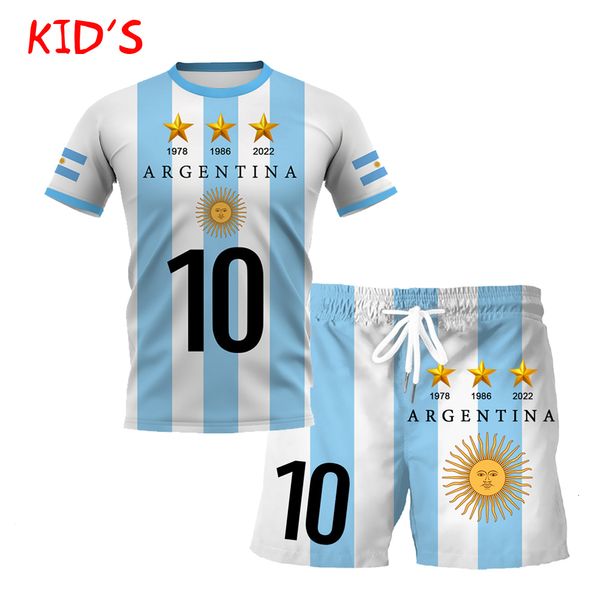 Trajes a juego de la familia Número de bricolaje Bandera de Argentina Traje de niños Camisetas y pantalones cortos con estampado 3D Ropa deportiva Clásicos de verano Ropa deportiva Pantalones cortos Tops Niño para niña 230704