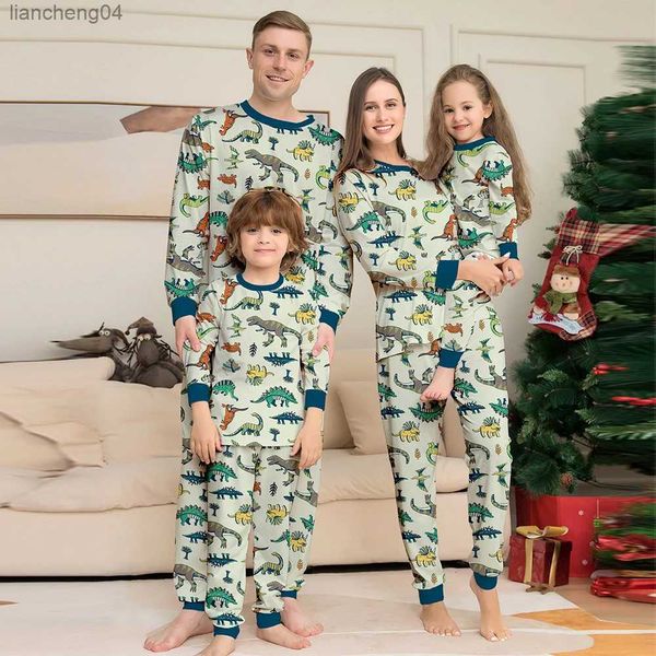 Tenues assorties pour la famille Pyjama de Noël en famille Motif dinosaure mignon 2 pièces Costume de Noël Vêtements de nuit Fantaisie Nouvel An Look familial Mère Enfants