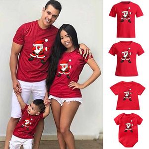 Familie matching outfits Family Clothing Christmas matching outfits Mother Daughter Short Sleeve T-shirts Red Mother Kids Deskled