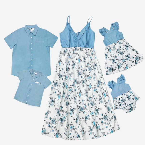 Trajes a juego para la familia Ropa a juego para la familia Vestidos para madres Mamelucos florales para bebés Mamá y yo Padre Niños Traje de apariencia familiar Vestido