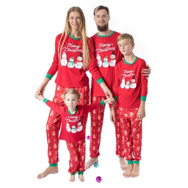 Famille correspondant tenues famille pyjamas ensemble 2023 Noël bonhomme de neige imprimé vêtements rouges 014Y enfants mère père Pijamas vêtements Match Couple vêtements de nuit 220914