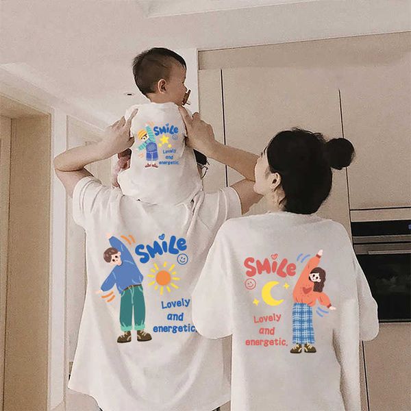 Trajes a juego para la familia Camiseta de dibujos animados de moda Mamá Papá y yo Look familiar Trajes a juego Ropa para padre, hija e hijo Ropa para niños Trajes para padre y bebé