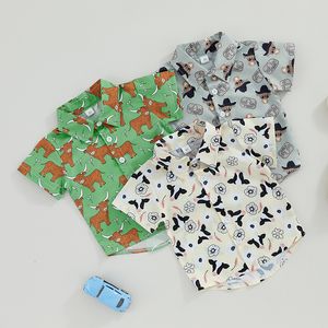 Familie Bijpassende Outfits Mode Zomer Peuter Kids Jongens Gentleman Shirts Kleding Vee Bloemenprint Korte mouw Button Blouse Tops Beachwear 230626