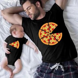 Familie matching outfits grappige pizza en pizza slice print familie matching shirts cotton dad en dochter zoon kinderen t -shirts baby rompers vaderdag cadeau d240507