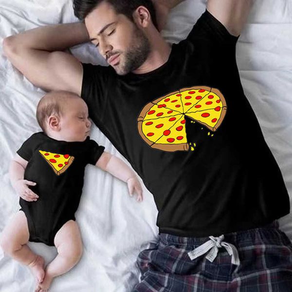 Tenues assorties pour la famille, imprimé Pizza drôle, père, mère, enfants, T-Shirt, body pour bébé, coton, tenues d'été assorties pour la famille, maman, papa et moi, vêtements assortis