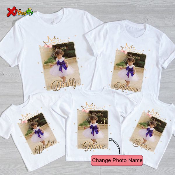 Famille correspondant tenues fille anniversaire chemise princesse couronne P o nom personnalisé t-shirt photo t-shirt cadeau de vacances 230504