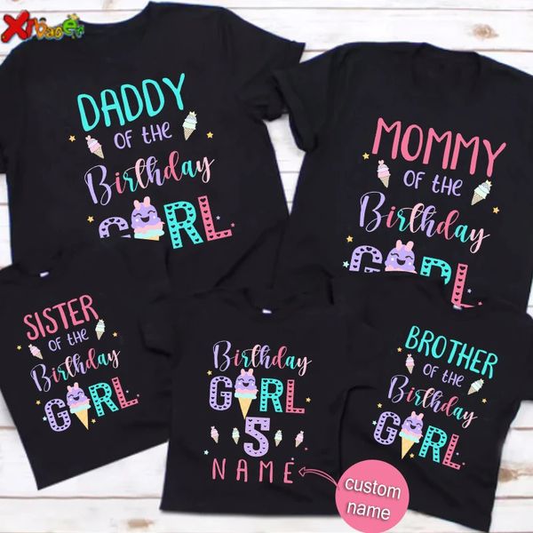 Tenues assorties pour la famille Filles Tenues assorties pour la famille Crème glacée Chemise d'anniversaire Vêtements de fête Nom personnalisé Tshirt Onesie Tenues Enfants Tout-petits Jeunes Adultes 231115