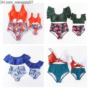 Famille correspondant tenues Girlymax été bébé filles enfants vêtements maman moi flamant rose imprimé palmier maillot de bain Bikini Boutique ensemble enfants vêtements 220610 Z230701